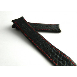 bracelet F.P Journe croco noir  avec surpiqures rouges 20mm