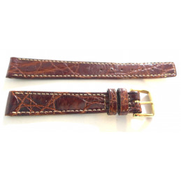 Bracelet OMEGA croco marron sur boucle plaquée or 14mm
