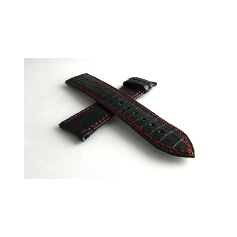 bracelet F.P Journe croco noir  avec surpiqures rouges 20mm