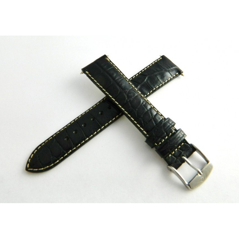 Bracelet veau noir 18mm avec boucle ardillon acier